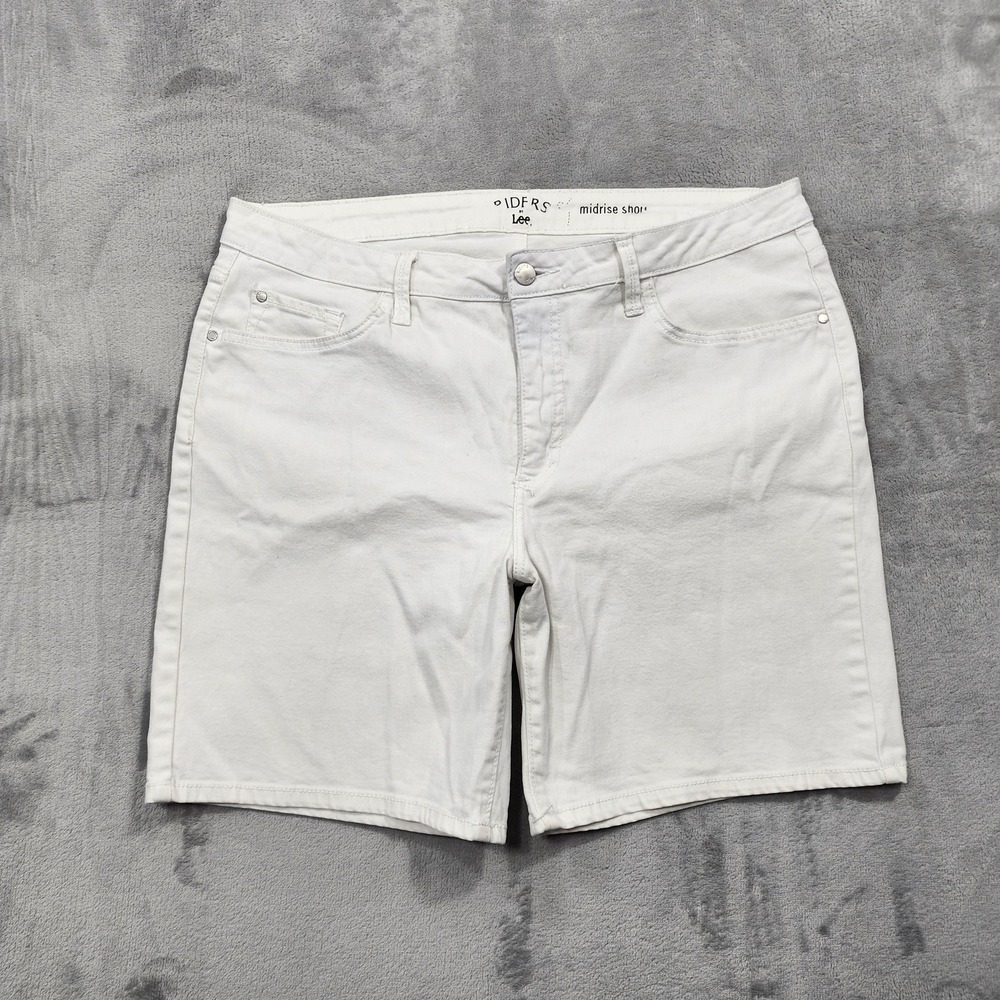 Riders By Lee Shorts Womens 14 White Bermuda Denim Midrise Stretch Casual Summer
